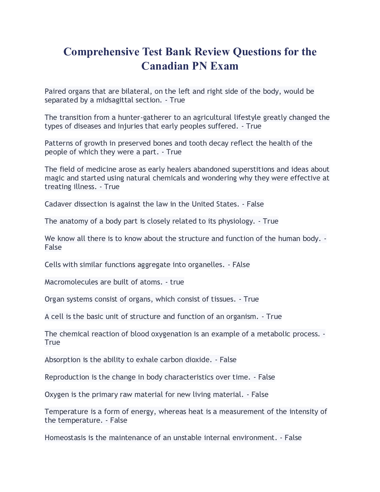 Preview image for Comprehensive Test Bank Review Questions for the Canadian PN Exam